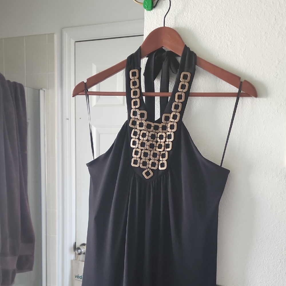 Forever Link Black and Gold Halter Maxi Dress